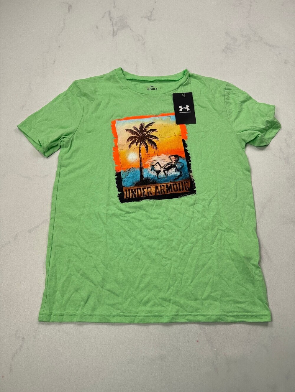 Under Armour Graphic Tee Green 90S Street Style - Boys L